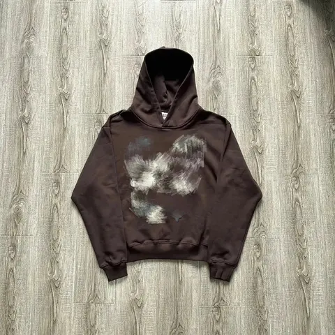 Brown Hoodie with Abstract Print