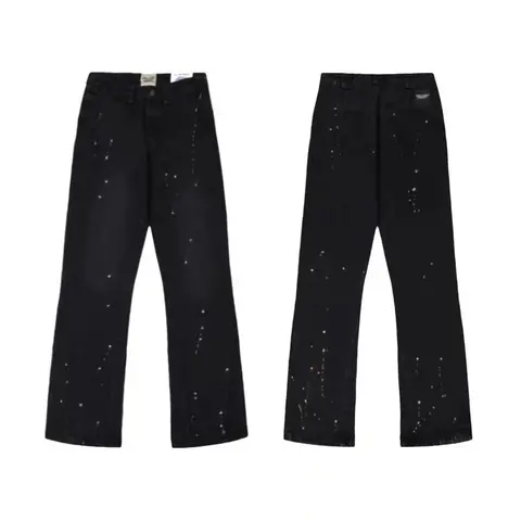 Black Embellished Wide-Leg Jeans