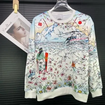 Floral Ski Scene Print Sweatshirt