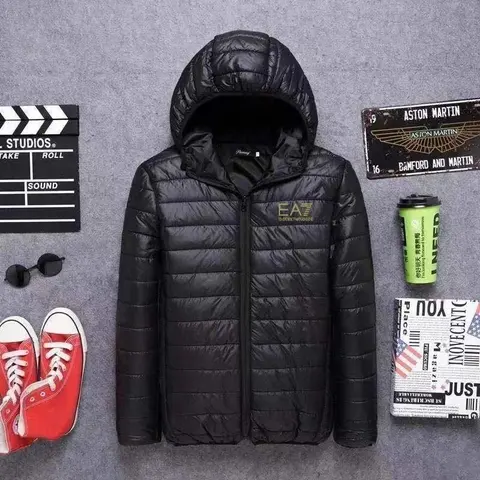 EA7 Emporio Armani Black Quilted Hooded Down Jacket