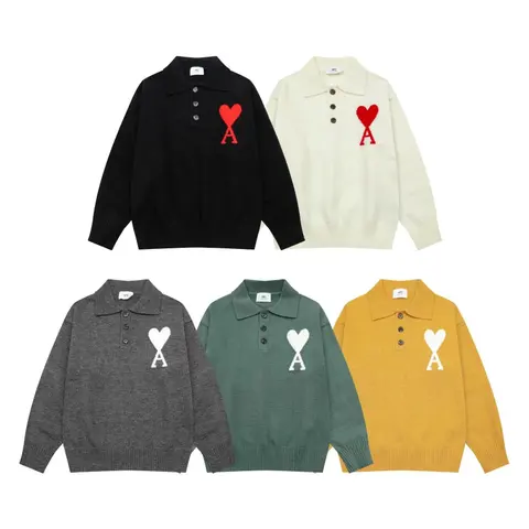 AMI Paris Heart A Knit Polo Sweaters