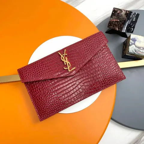 Saint Laurent Crocodile-Embossed Clutch Bag