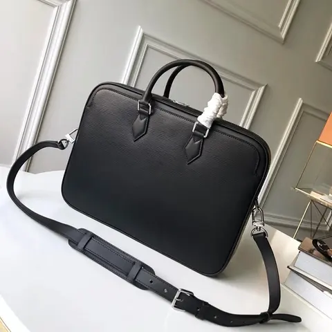 Black Leather Briefcase with Detachable Shoulder Strap