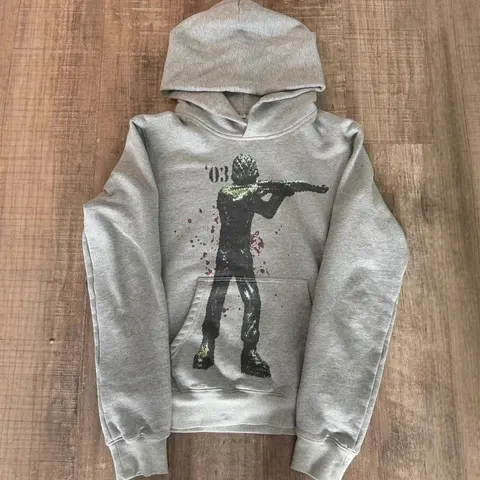 Gray Hoodie with '03' and Silhouette Graphic