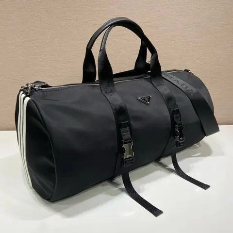 Prada Black Nylon Duffle Bag with Triangular Logo