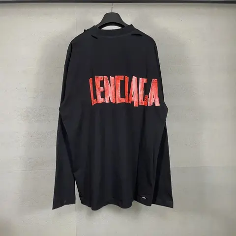Balenciaga Black Long Sleeve T-Shirt with Red Logo