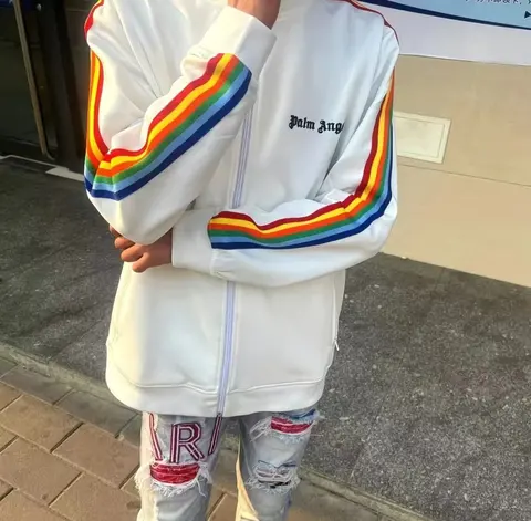 Palm Angels White Rainbow Stripe Track Jacket