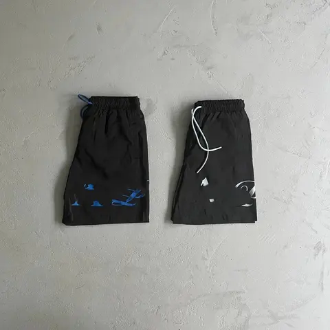 Black Drawstring Shorts with Abstract Print