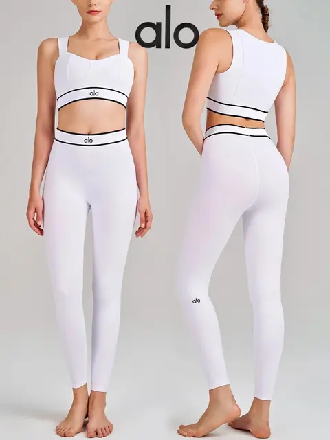 alo Yoga White Crop Top and Leggings Set