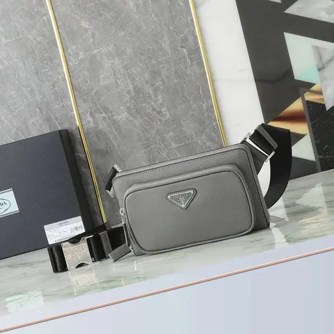 Prada Grey Saffiano Leather Crossbody Bag