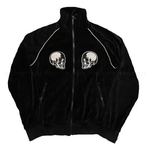 Black Velvet Jacket with Skull Embroidery