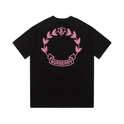 Burberry Black T-Shirt with Pink Crest Logo