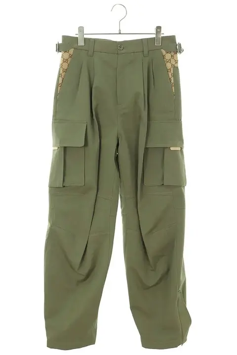 Gucci Green Cargo Pants with GG Pattern Side Panels