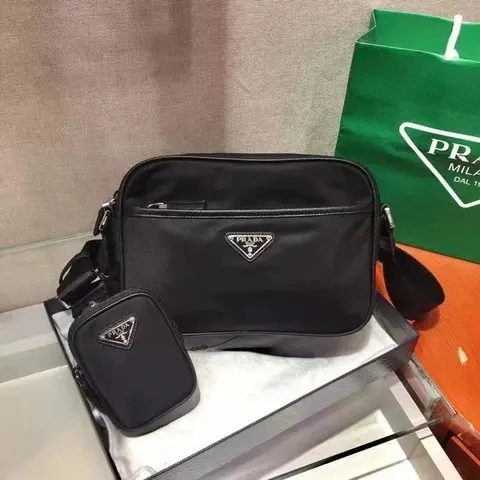 Prada Black Leather Crossbody Bag with Matching Pouch