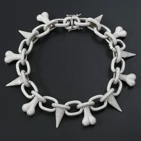 Pave Diamond Bone and Spike Chain Necklace