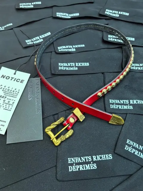 Enfants Riches Déprimés Red Leather Belt with Gold Hardware