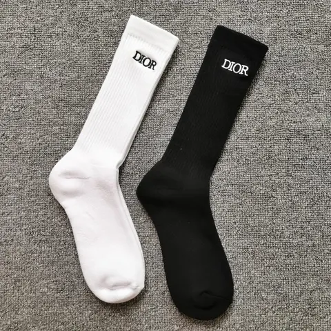 CD Letter-Embroidered Terry Crew Socks
