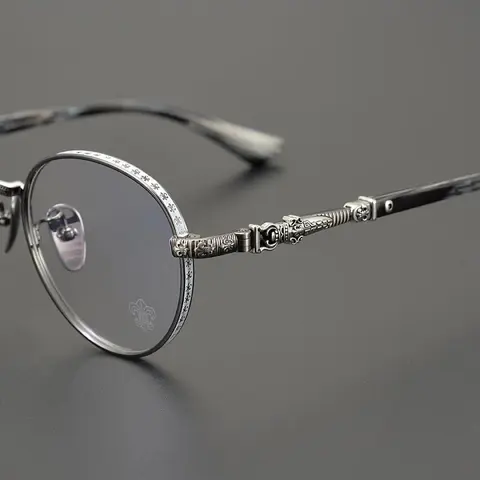 Vintage Round Metal Eyeglasses with Ornate Frame Details
