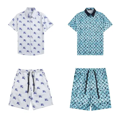 Burberry and Louis Vuitton Patterned Short Sleeve Shirts and Shorts Set