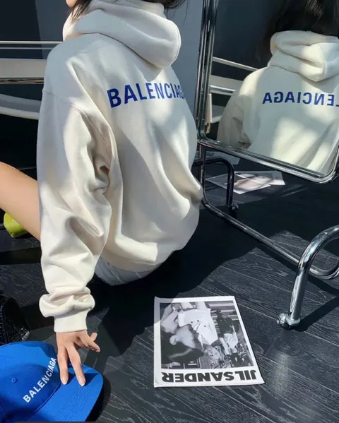 Balenciaga White Hoodie with Blue Logo