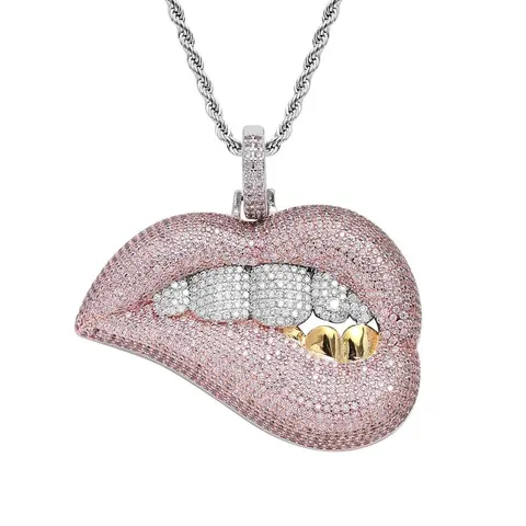 Diamond Encrusted Lip Pendant Necklace