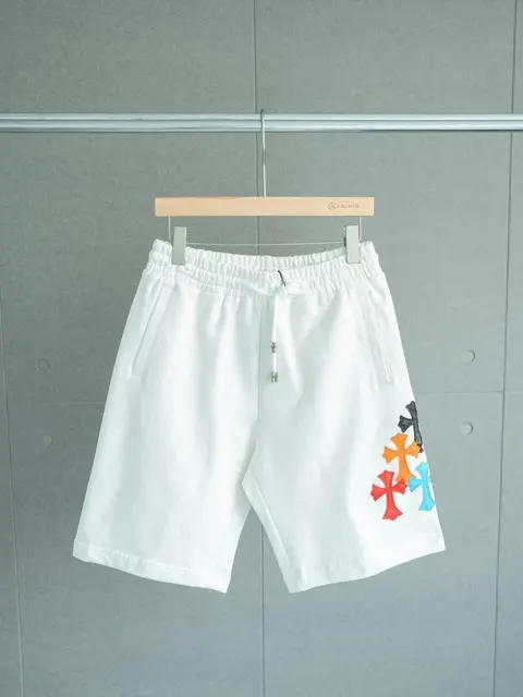 White Embroidered Cross Shorts