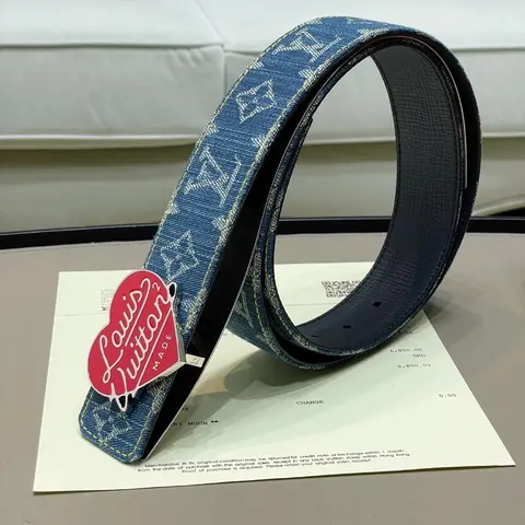 Louis Vuitton Denim Monogram Belt with Heart Buckle