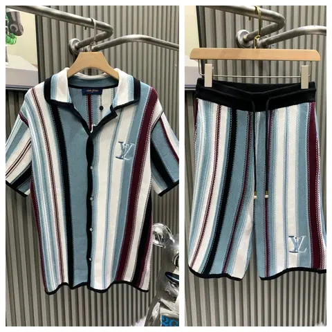 Louis Vuitton Striped Knit Polo Shirt and Shorts Set