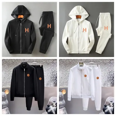 H Logo Hoodie and Jogger Set - Black and White