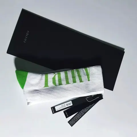 AMIRI White and Green Logo Socks