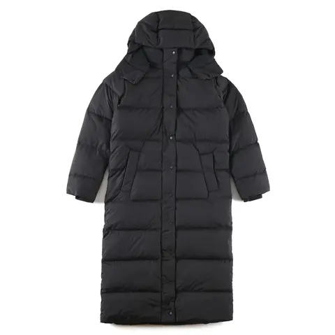 Moncler Long Black Down Coat with Hood