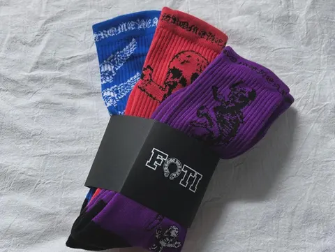 Chrome Hearts Towel Socks in Red, Blue, and Purple