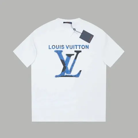 Louis Vuitton White T-Shirt with Blue and Black LV Logo