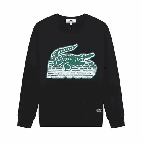 Lacoste Black Sweatshirt with Green Crocodile Logo