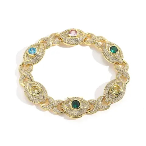 Gold Eye Motif Bracelet with Multicolor Gemstones
