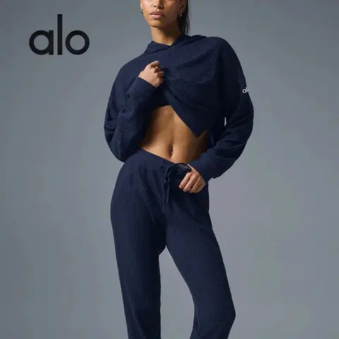 alo Ribbed Hooded Crop Top and Jogger Set