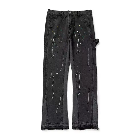 Black Paint-Splatter Denim Jeans