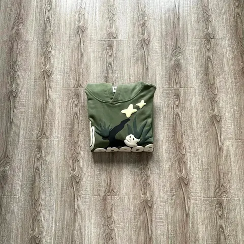 Green Hoodie with Ghost and Star Applique Design