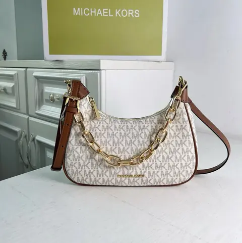 Michael Kors MK Monogram Shoulder Bag with Gold Chain