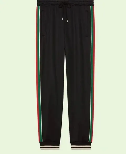 Black Track Pants with Red and Green Side Stripes