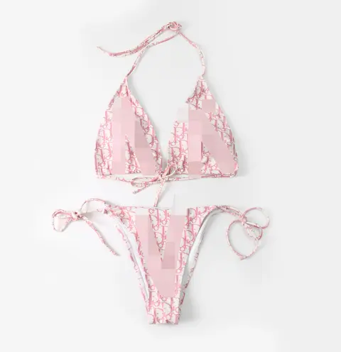 Pink and White Patterned Bikini Set