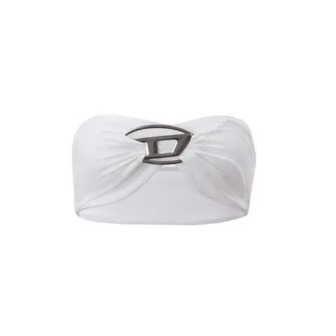 White Bandeau Swim Top with Metal Logo Detail