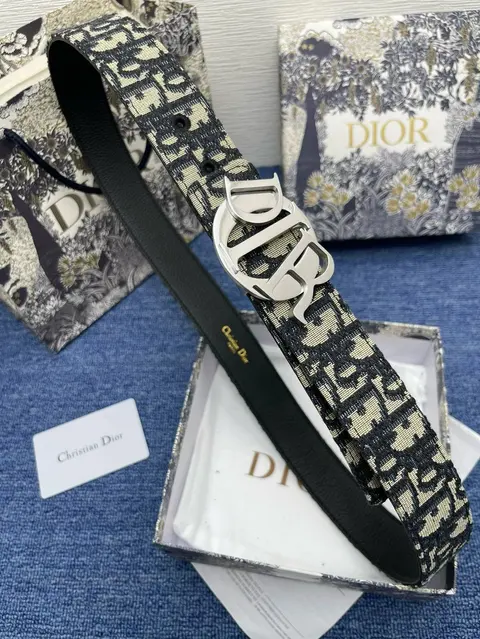 Dior Oblique Print Belt with Silver-tone Buckle