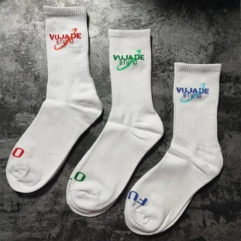 VUJADE Studio White Crew Socks Set