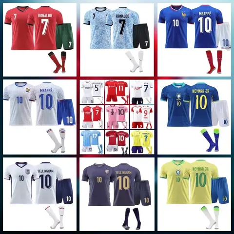 International Football Kits Collection Featuring Ronaldo, Mbappé, Neymar Jr, and Bellingham
