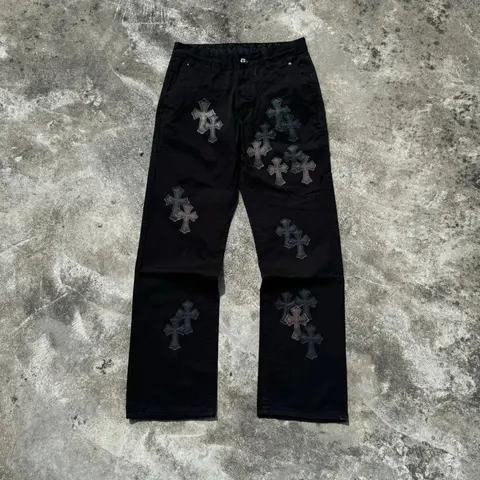 Black Cross Embroidered Pants