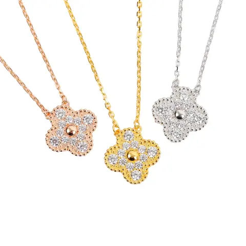 Four-Leaf Clover Pendant Necklaces in Rose Gold, Yellow Gold, and Silver