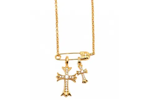Gold Cross Pendant Necklace with Diamond Accents