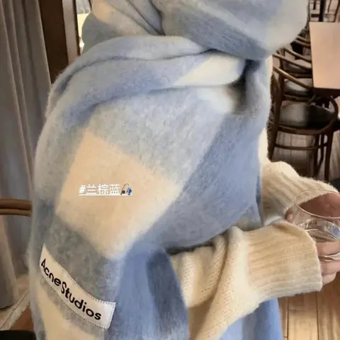 Acne Studios Blue and White Checkered Scarf