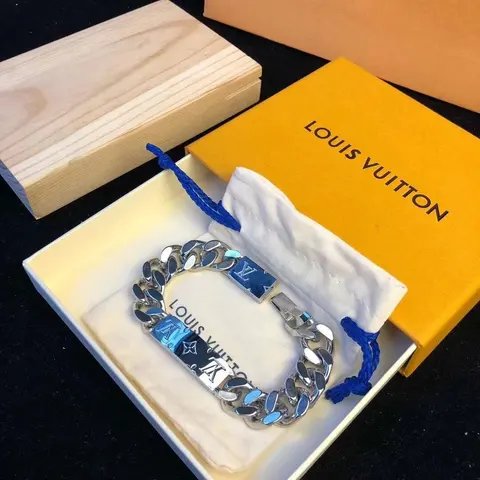 Louis Vuitton Silver Chain Bracelet with Monogram Charms